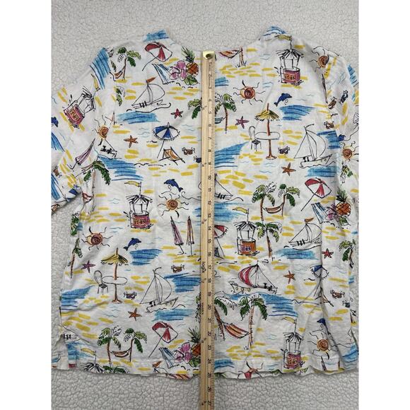 Hot Cotton by Marc Ware 100% Linen Shirt Beach Theme Boxy Tropical Print Top - Picture 7 of 7
